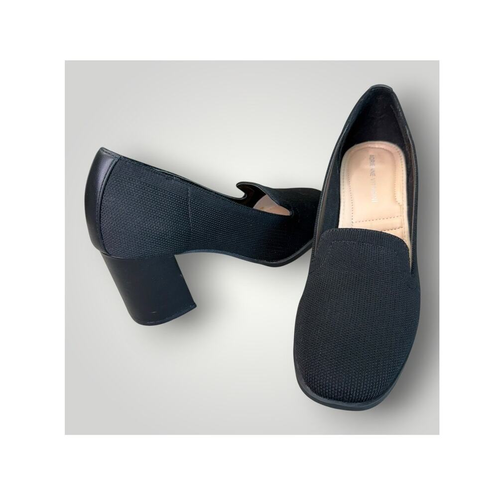 Adrienne Vittadini Brittiny Pump Block Heel Shoes Womens 9M Black Knit Stretch